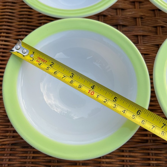 Set 4 Vintage Pyrex 6.25" Lime Rimmed Soup Cereal Bowls Milk Glass USA - Picture 7 of 12
